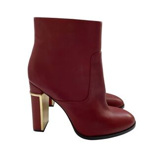 Calvin Klein Red Leather Ankle Booties Zip Heel  7-7.5
